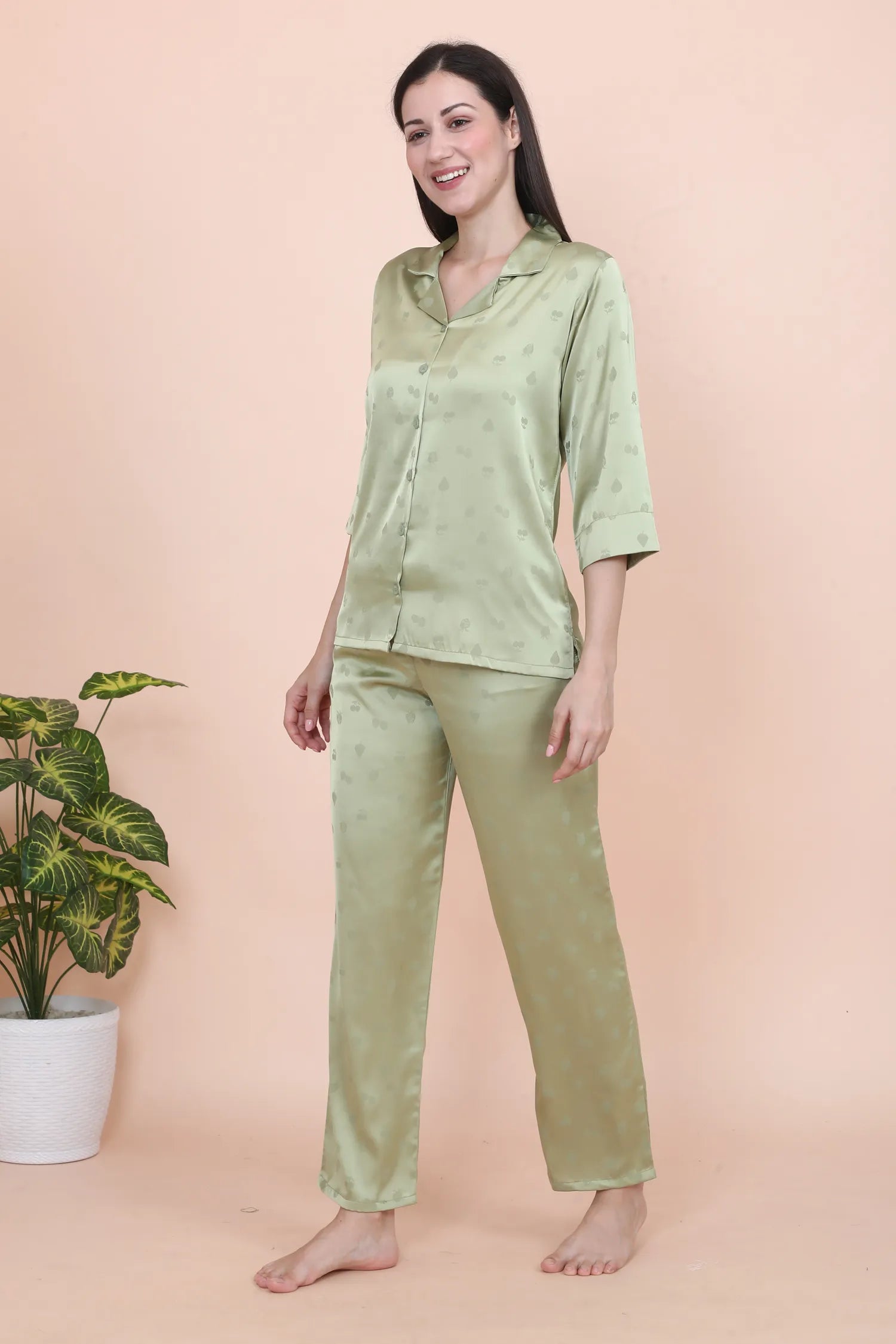 Velure Classic Cherry Print Satin Night Suit