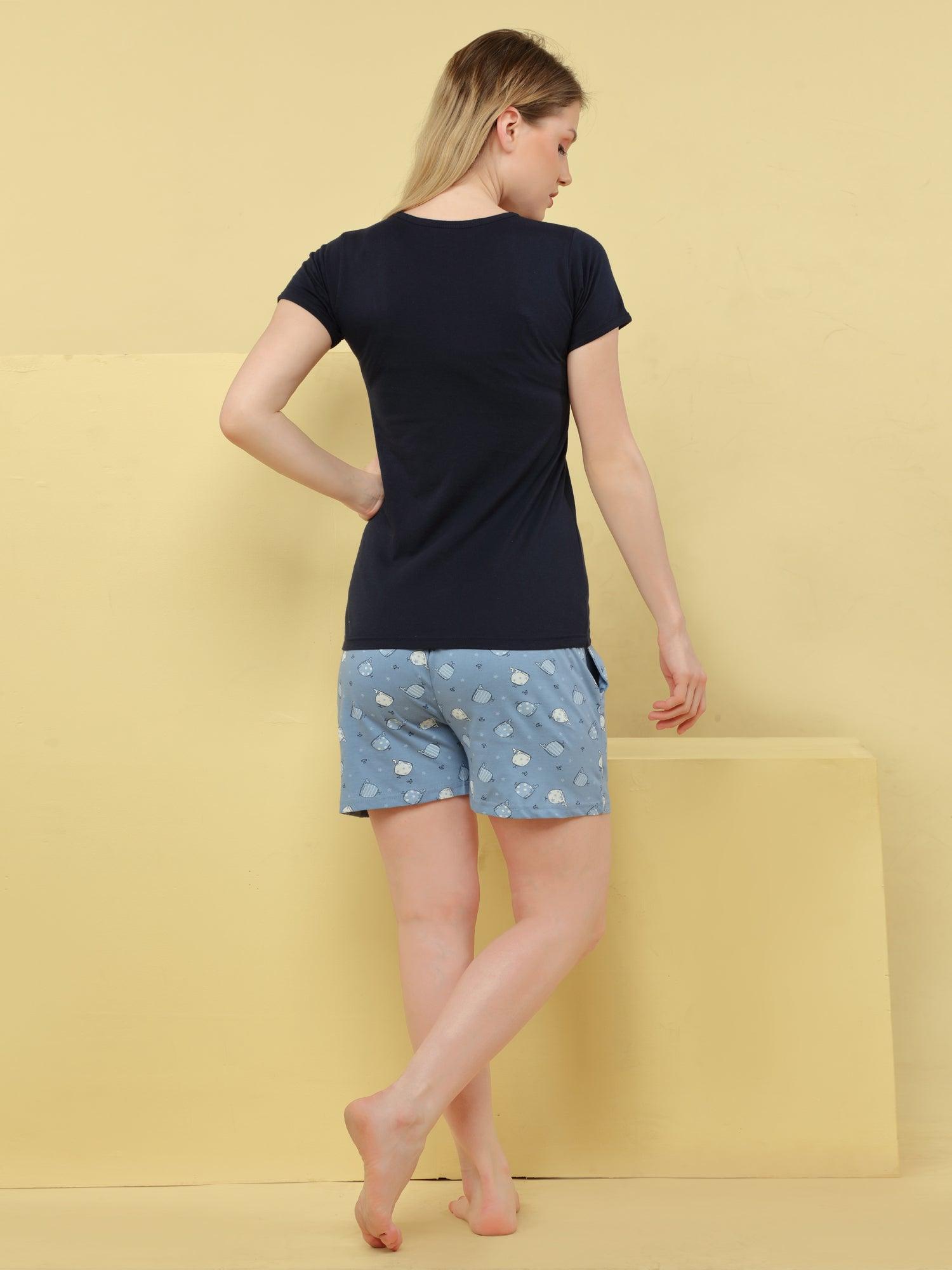 Velure Anchor Print Shorts Set - Velure - Short sets - Cotton, Half Sleeves, Printed, Round neck, Shorts