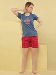 Just One More Episode Shorts Set - Velure - Short sets - Cotton, Half Sleeves, Printed, Round neck