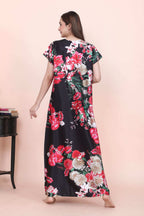 Velure Stunning Floral Print Satin Nighty - Velure - - Floral Print, Full Length Nighty, Half Sleeves Nighty