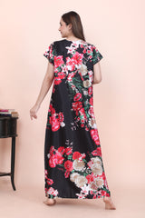 Velure Stunning Floral Print Satin Nighty - Velure - - Floral Print, Full Length Nighty, Half Sleeves Nighty