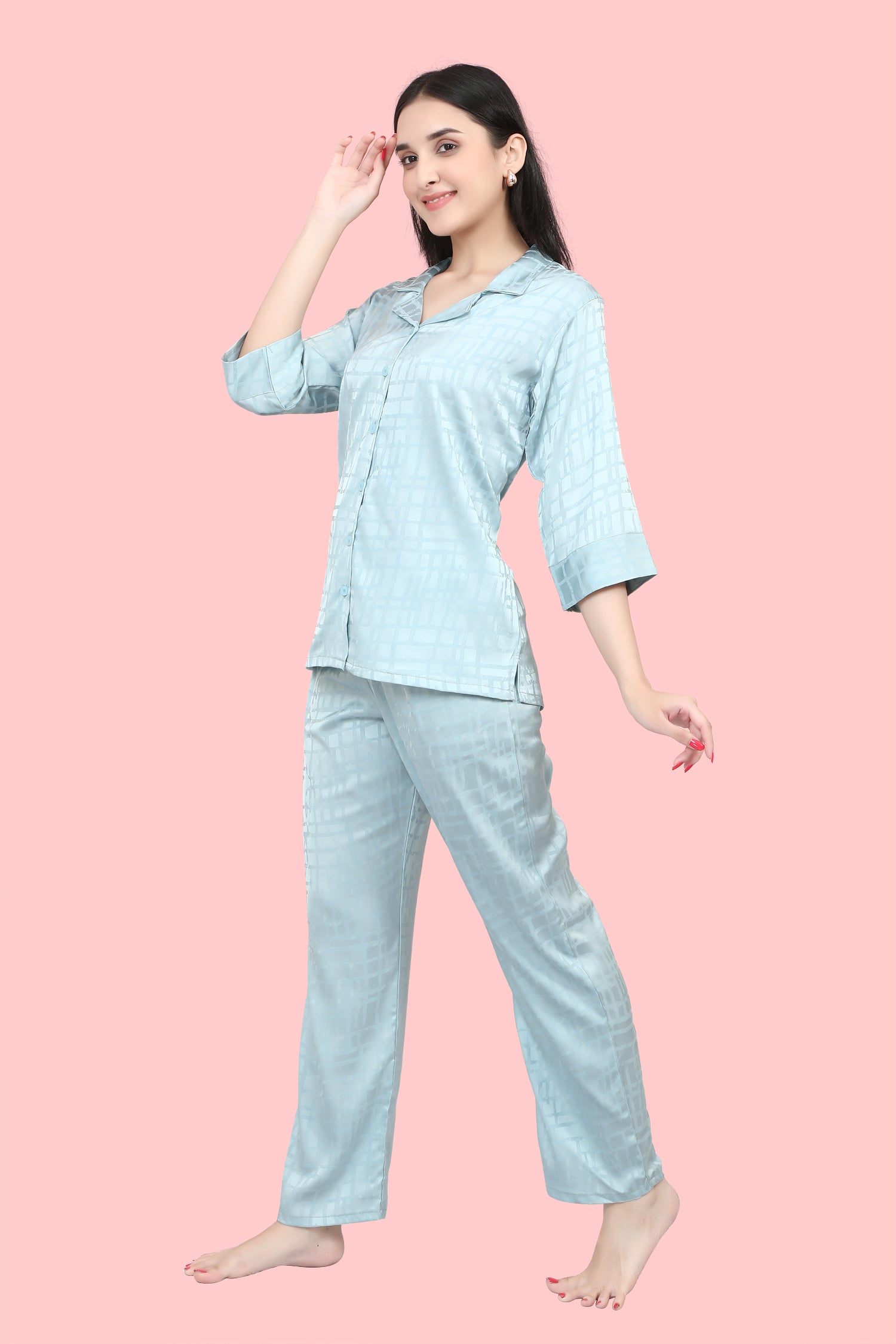 Velure Ethnic Satin Night Suit - Velure, , Enhance your sleepwear collection with the addition of the Velure Ethnic Satin Print Night Suit. Crafted from luxurious satin, this night suit provides a soothing and gentle feel against your skin. With its charming printed design, it perfectly combines style and comfort, making it a essential item in your sleepwear wardrobe.