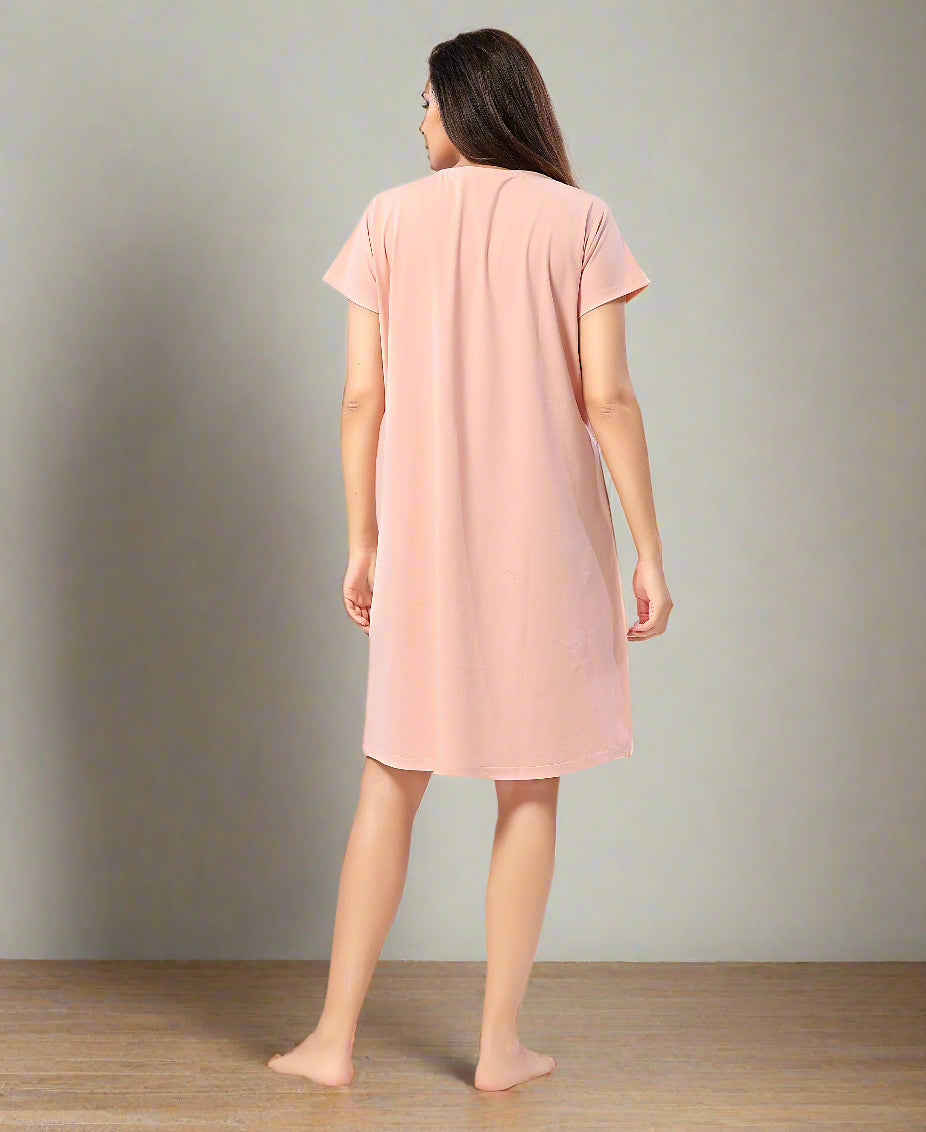 Velure Dreamy Lazy Panda Short Nighty - Velure - - Cotton, Half Sleeves, Knee Length, Printed, Round neck