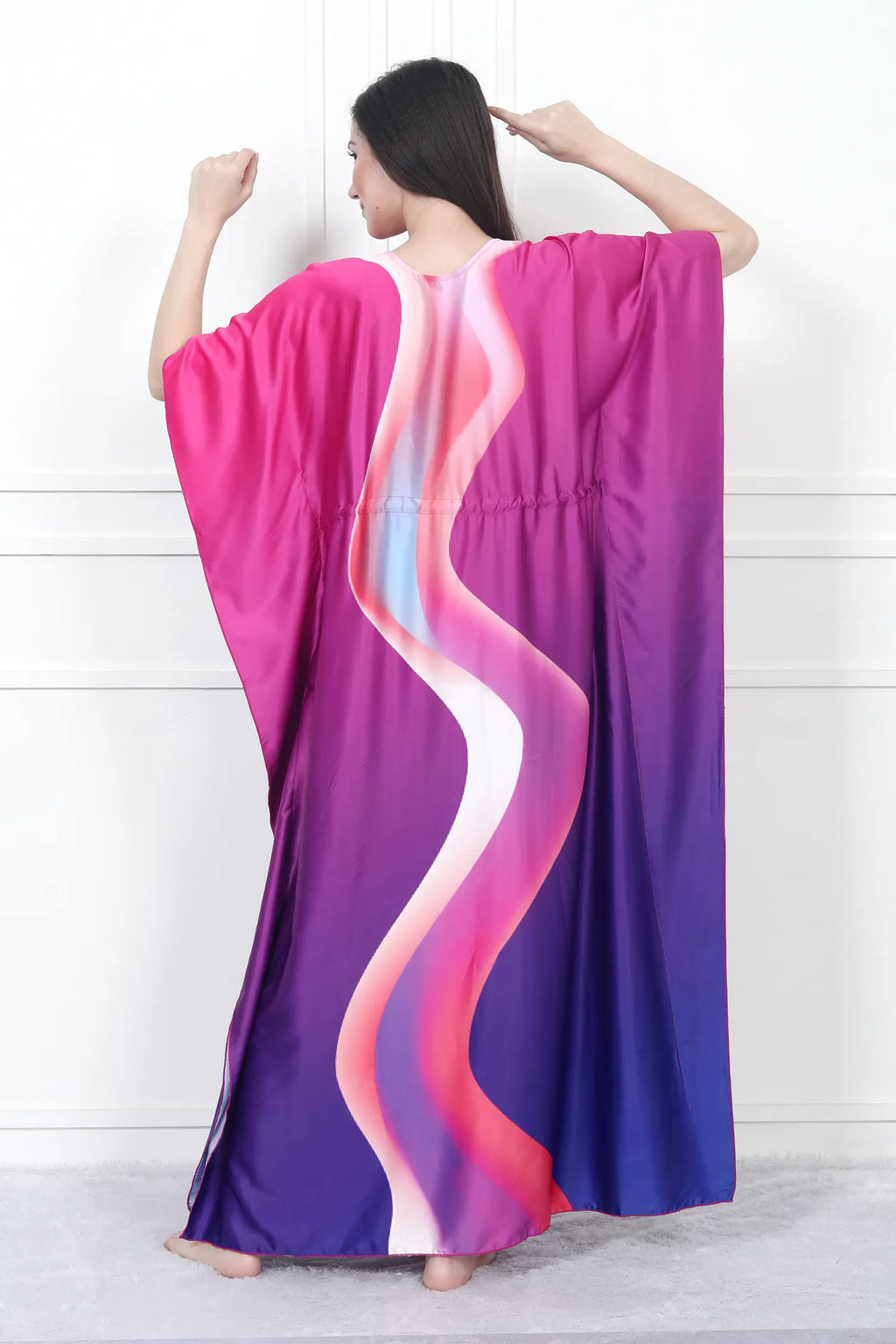 Velure Abstract Radiant Kaftan - Velure - - Center Drawstring, Full Length Nighty, Satin