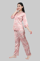 Velure Soothing Floral Print Satin Night Suit - Velure, Shirt and Pant, Upgrade your sleepwear selection with the Velure Soothing Floral Print Satin Night Suit. Made from high-quality satin material, this night suit provides a luxurious and comforting feel against your skin. The polka dot pattern adds an attractive touch. It effortlessly blends style and coziness, earning a spot in your sleepwear lineup.