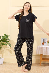 Velure Stylish Floral Printed Pajama Set - Velure - - Cotton Lycra Fabric, Full Length Pant, Half Sleeves, Round neck nightsuit