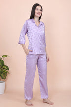 Velure Lavender Casual Polka Dot Satin Night Suit