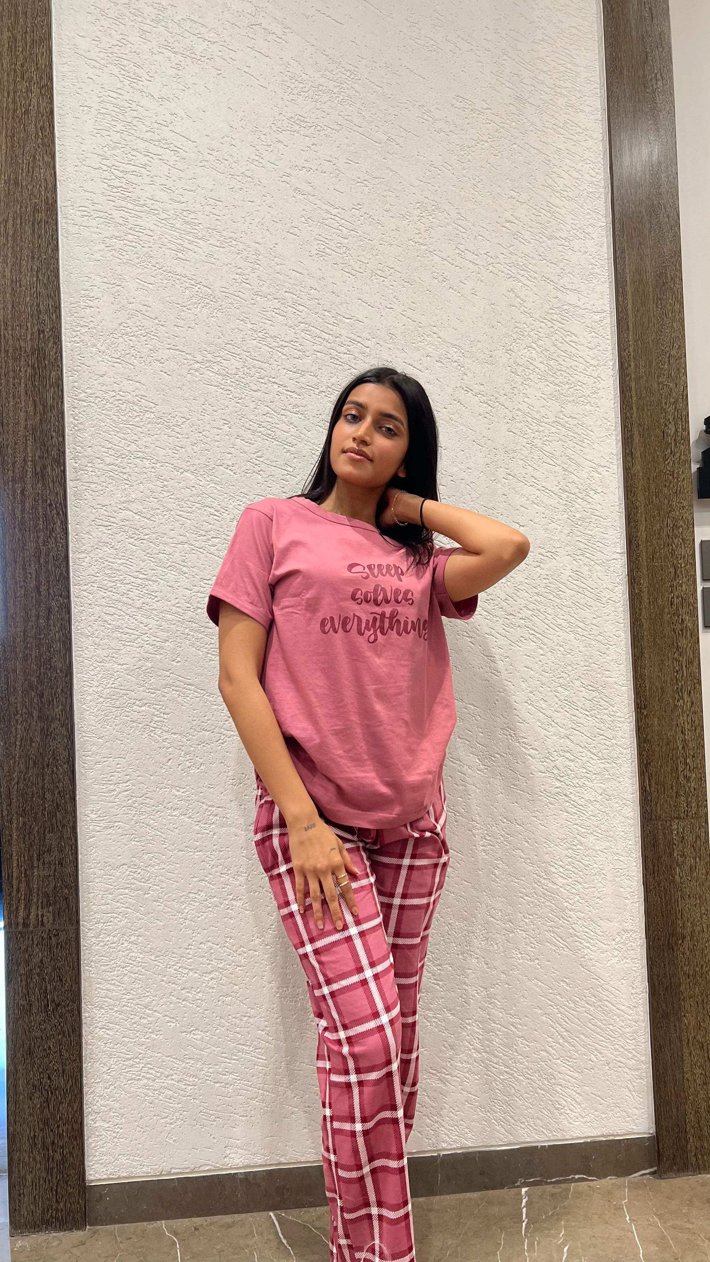 Velure Fashionable Printed Pajama Set - Velure - - Full Length Pant, Half Sleeves, Hosiery Cotton, Round neck nightsuit