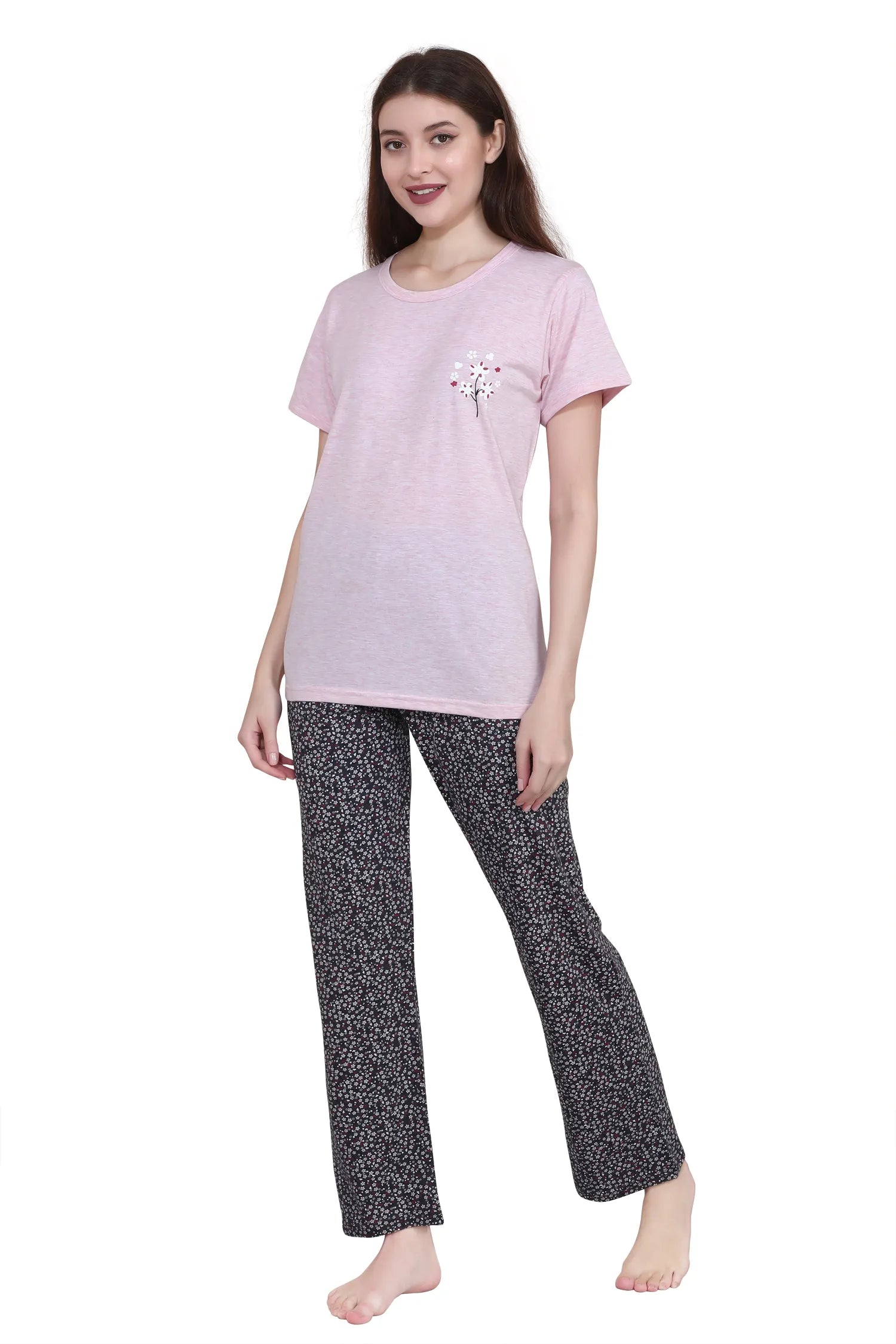 Velure Cozy Floral Print Pajama Set - Velure, T-Shirt and Pant, Get ready to relax in this delightful pajama set, designed for ultimate comfort. Crafted from soft, breathable cotton fabric, and includes a classic short-sleeve top with a relaxed fit and pants for a breezy feel. The playful patterns add a touch of fun, while the elastic waistband ensures a perfect fit. Whether lounging at home or getting ready for a good night's sleep, this PJ set is the ideal companion for sweet dreams and lazy weekends.