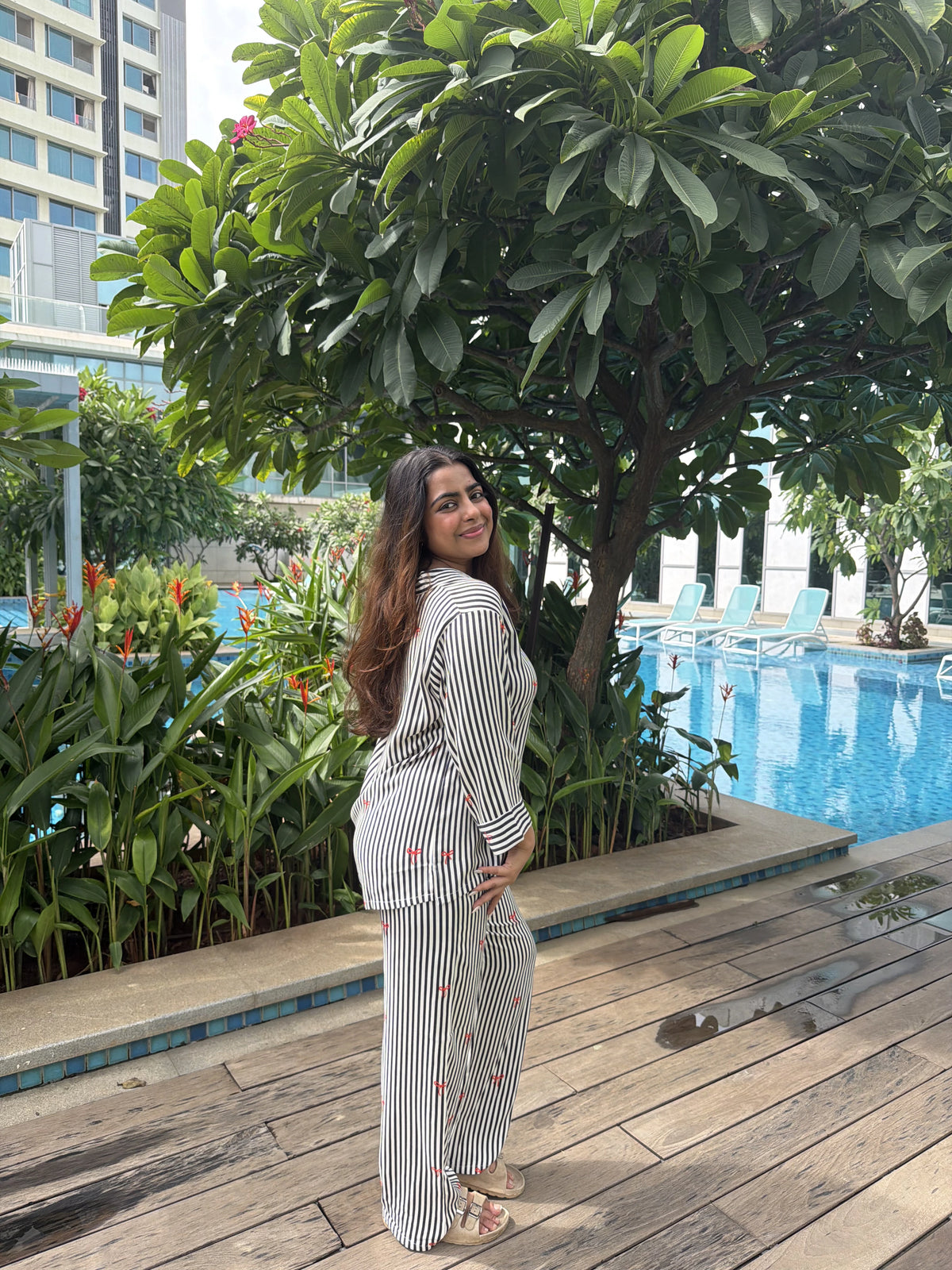 Velure Midnight Bow & Stripe Night Suit