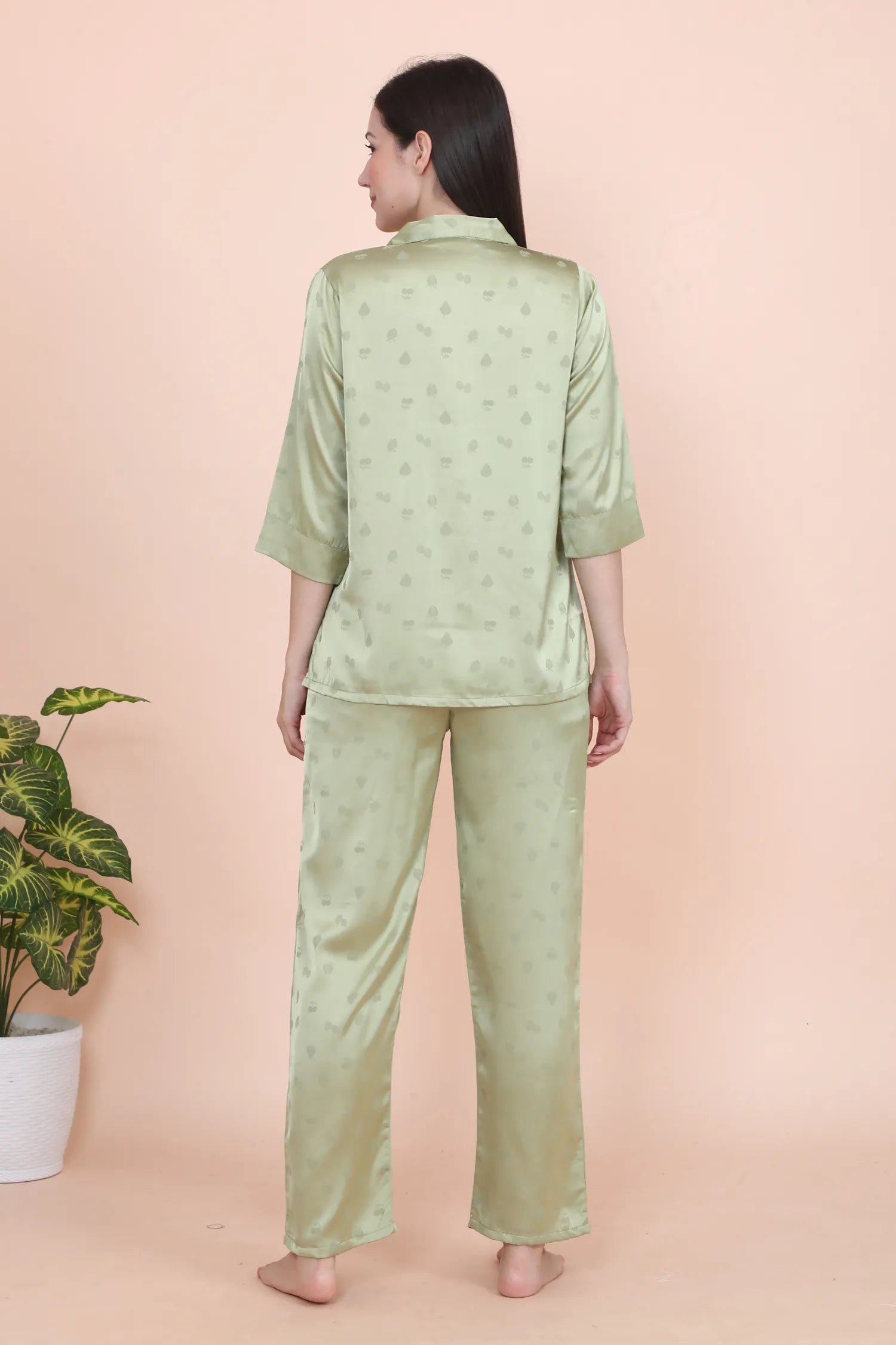 Velure Classic Cherry Print Satin Night Suit