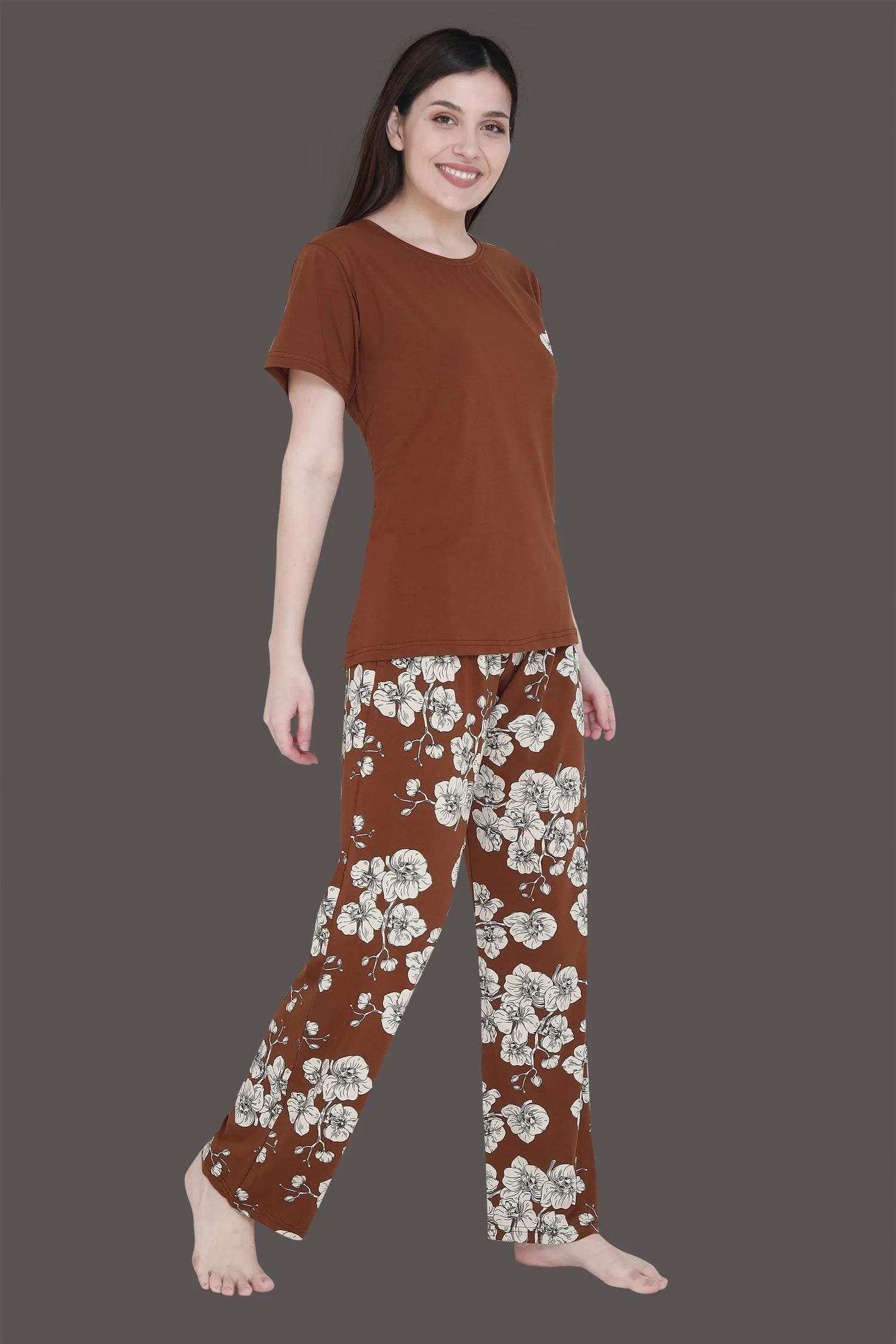 Velure Pleasing Floral Print Pajama Set - Velure - - Cotton, Floral Print, Full Length Pant, Half Sleeves, Round neck nightsuit