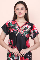 Velure Stunning Floral Print Satin Nighty - Velure - - Floral Print, Full Length Nighty, Half Sleeves Nighty