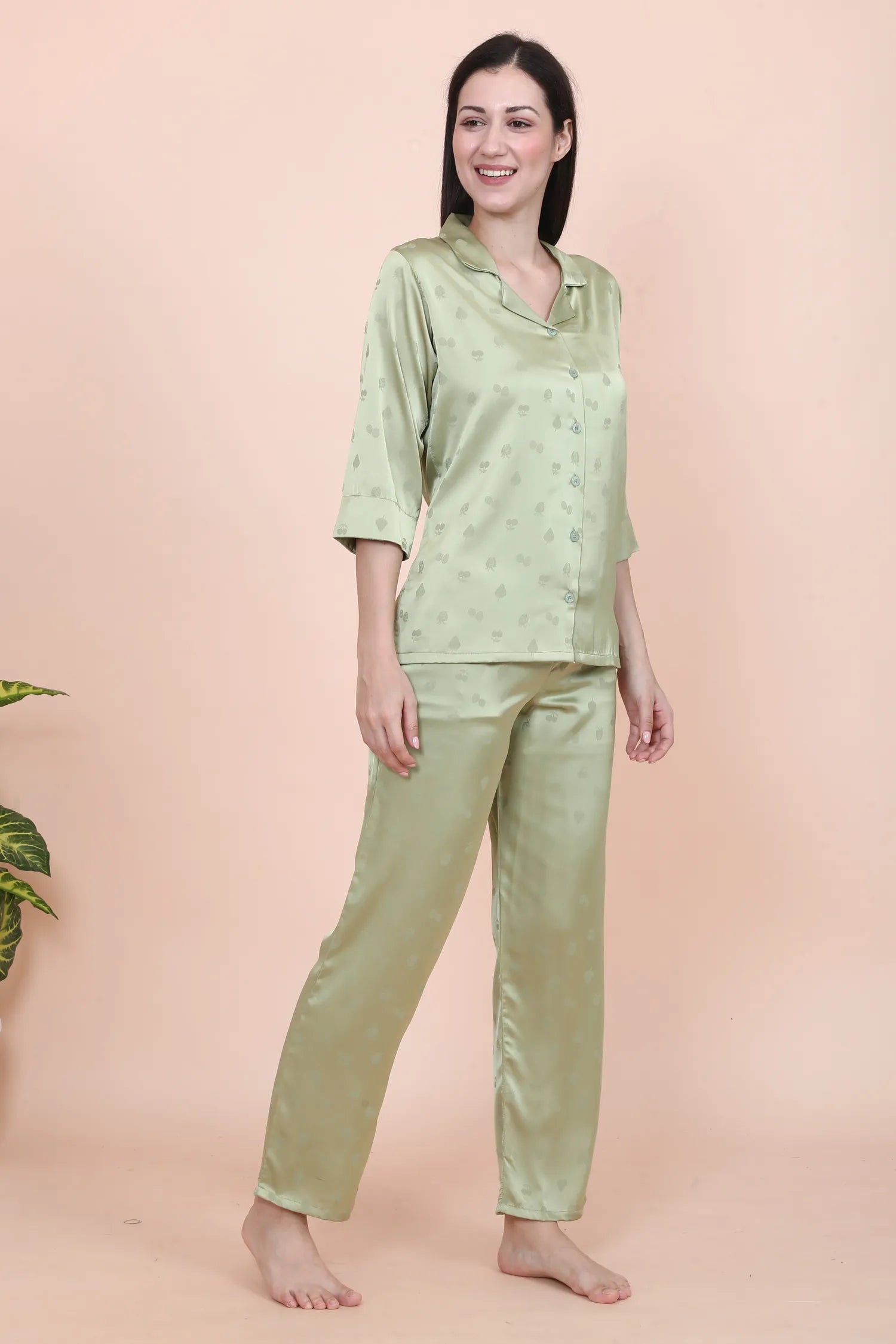 Velure Classic Cherry Print Satin Night Suit