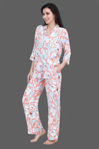 Velure Fusion Abstract Palazzo Co-ord Set - Velure - - 3/4 Sleeves, Collar Neck, Front Button Open, Full Length Pant, Linen