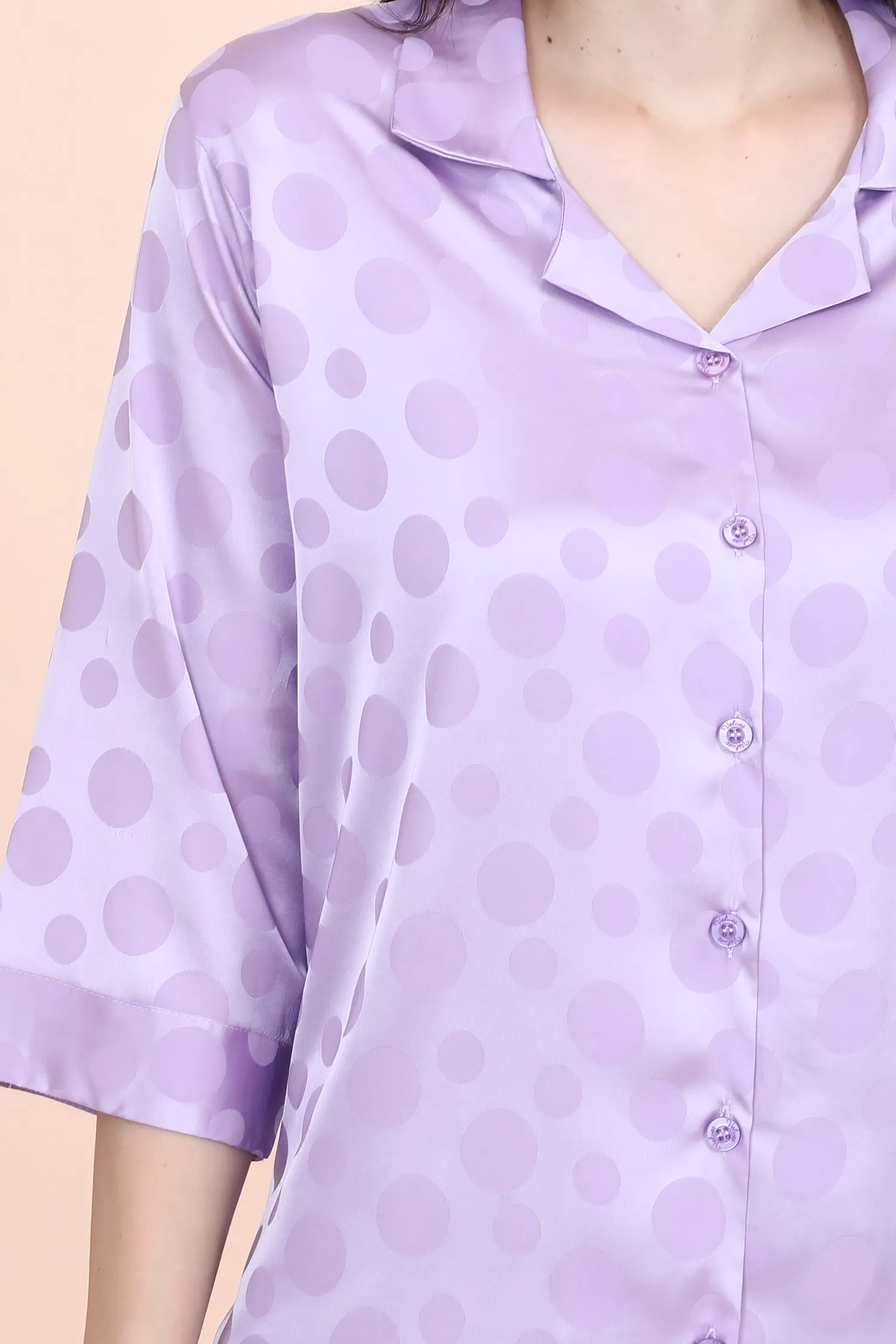 Velure Lavender Casual Polka Dot Satin Night Suit
