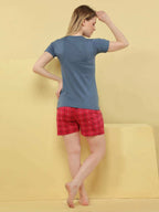 Just One More Episode Shorts Set - Velure - - Cotton, Half Sleeves, Printed, Round neck