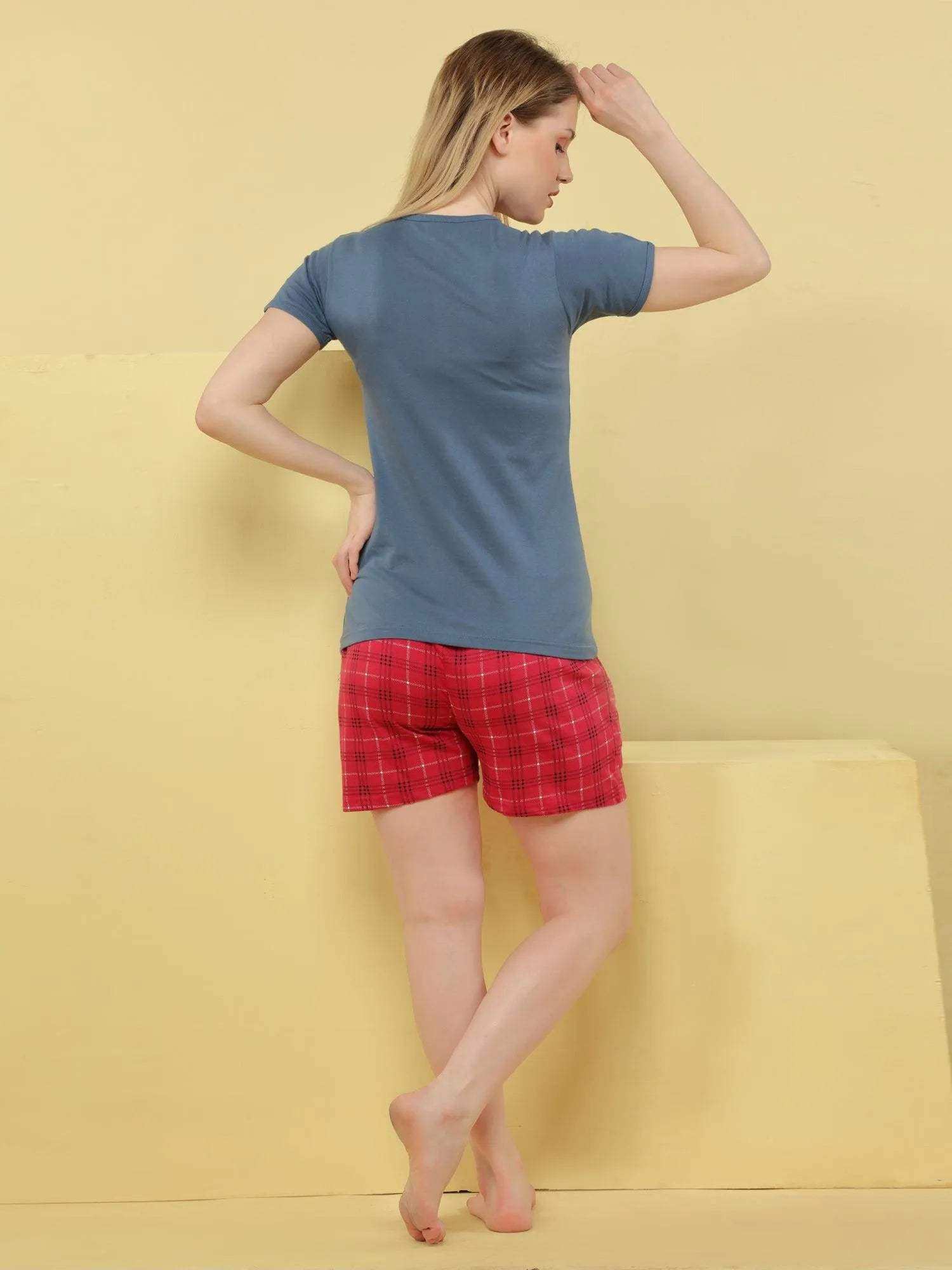 Just One More Episode Shorts Set - Velure - - Cotton, Half Sleeves, Printed, Round neck