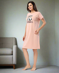 Velure Dreamy Lazy Panda Short Nighty - Velure - - Cotton, Half Sleeves, Knee Length, Printed, Round neck
