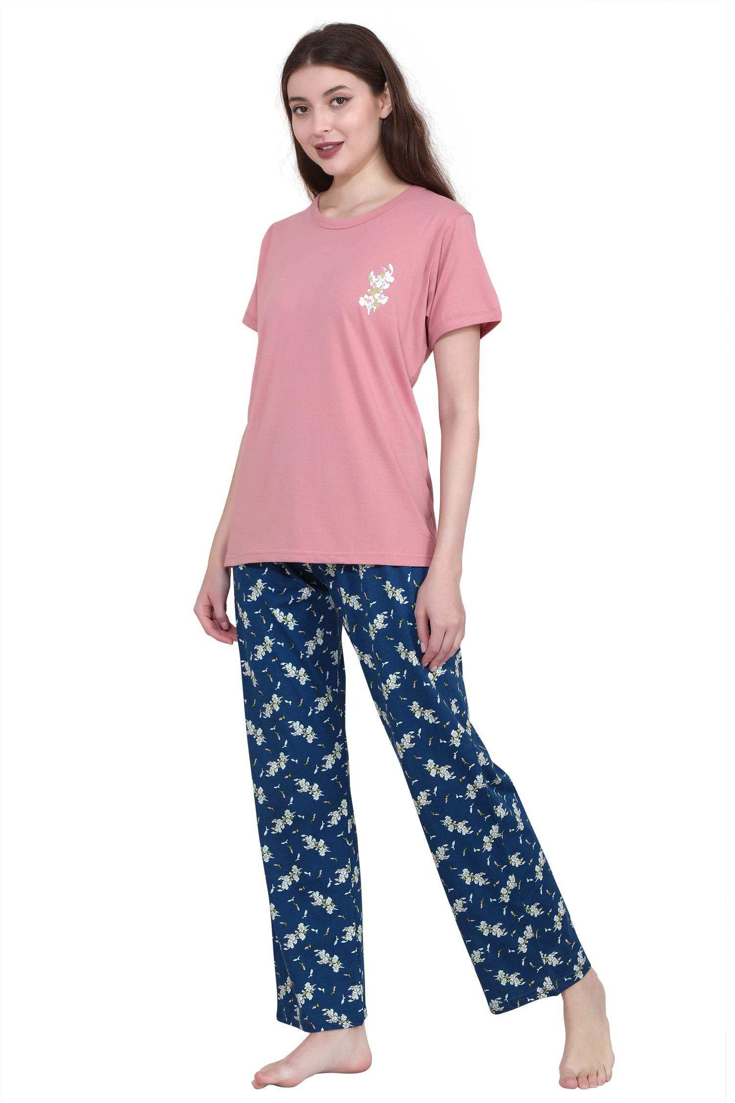 Velure Abstract All Over Floral Prints Pajama Set - Velure - - Floral Print, Full Length Pant, Half Sleeves, Hosiery Cotton, Round neck nightsuit
