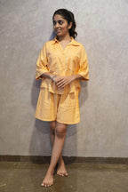 Velure Classic Oversized Orange Shorts Set - Velure - - Collar Neck, Half Sleeves, Oversized fit, Shorts