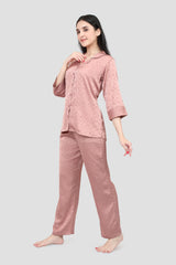 Velure Brown Floral Print Satin Night Suit - Velure, , Elevate your sleepwear collection with the Velure Brown Floral Print Satin Night Suit. This night suit is crafted from soft satin fabric, offering a gentle and comforting feel against the skin. The printed pattern adds an extra touch of charm. It is the perfect combination of style and comfort, making it an excellent addition to your sleepwear collection.