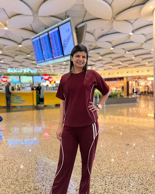Velure Maroon Serene Travel Set - Velure - - Full Length Pant, Half Sleeves, Round neck