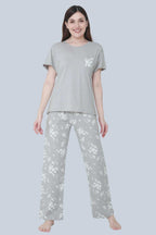 Velure Trendy Floral Print Pajama Set - Velure - - Cotton Lycra Fabric, Floral Print, Full Length Pant, Half Sleeves, Round neck nightsuit