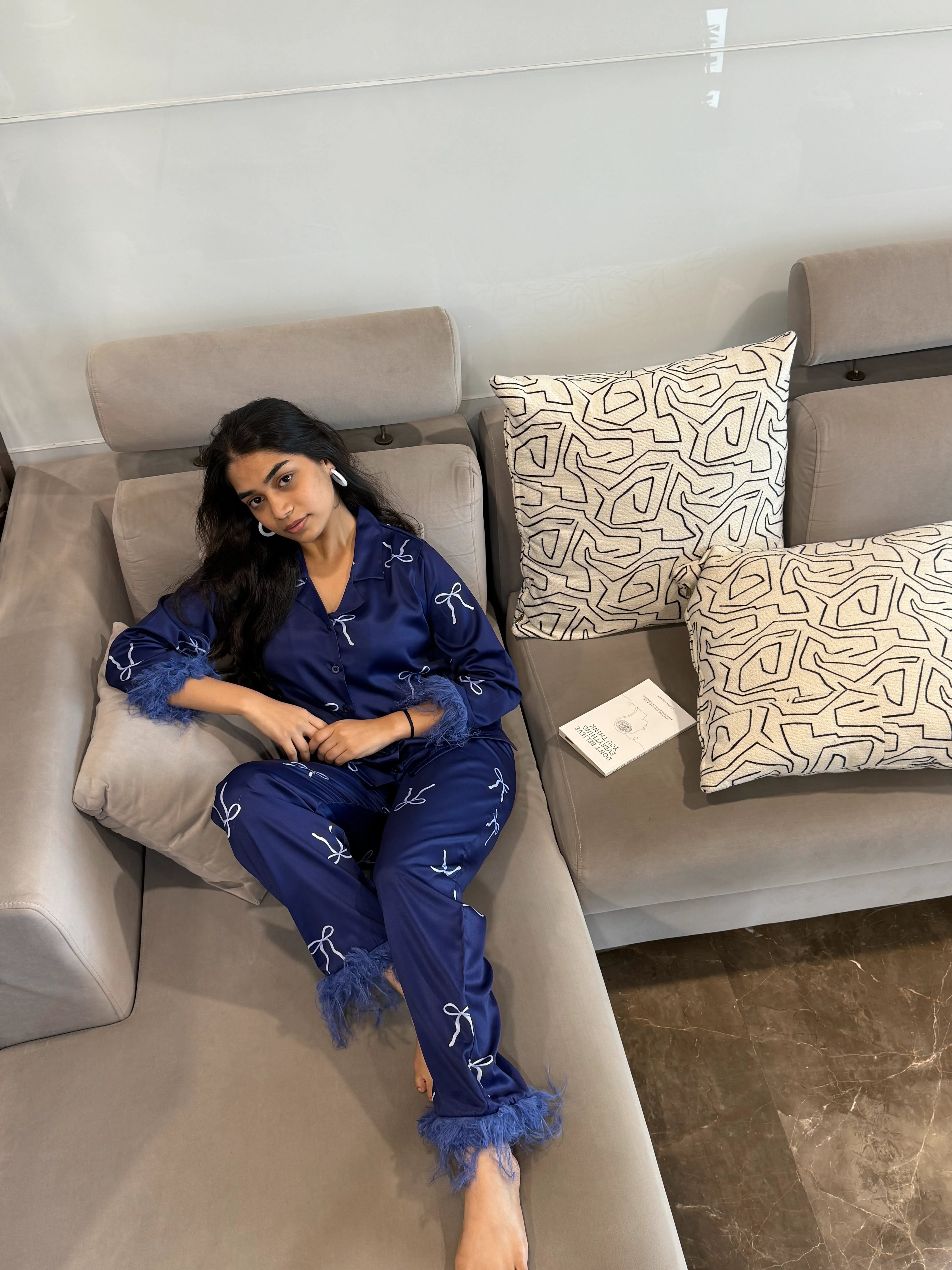 Velure Fascinating Satin Fur Sleepwear Set