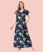 Velure Adorable Floral Print Satin Nighty - Velure - - Floral Print, Full Length Nighty, Half Sleeves Nighty