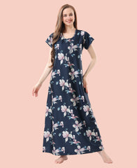 Velure Adorable Floral Print Satin Nighty - Velure - - Floral Print, Full Length Nighty, Half Sleeves Nighty