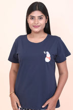 Velure Snowman Print Pajama Set - Velure - - Cotton Lycra Fabric, Full Length Pant, Half Sleeves, Round neck nightsuit