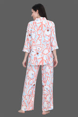 Velure Fusion Abstract Palazzo Co-ord Set - Velure - Shirt and Pant - 3/4 Sleeves, Collar Neck, Front Button Open, Full Length Pant, Linen