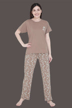 Velure Cute Floral Print Pajama Set - Velure - - Cotton Lycra Fabric, Floral Print, Full Length Pant, Half Sleeves, Round neck nightsuit