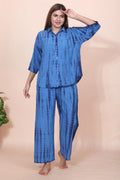 Velure Royal Blue Classic Palazzo Co-ord Set - Velure - - 3/4 Sleeves, Collar Neck, Cotton, Front Button Open, Full Length Pant