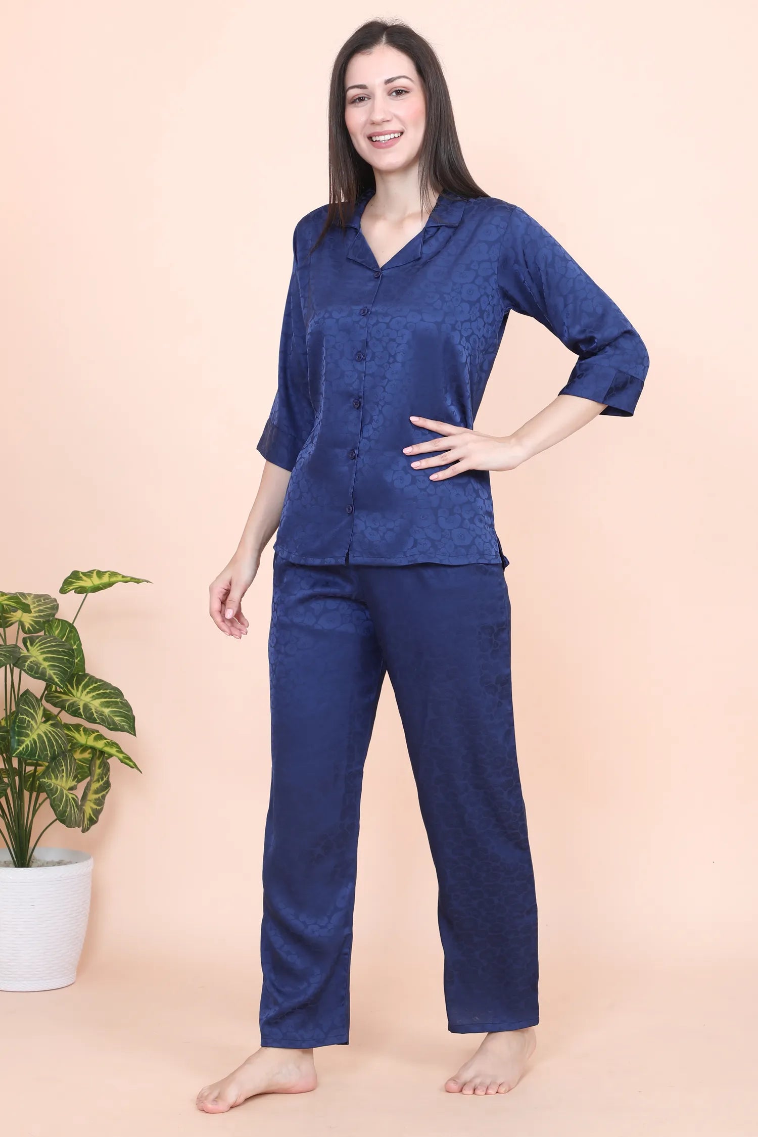 Velure Dazzling Floral Print Satin Night Suit