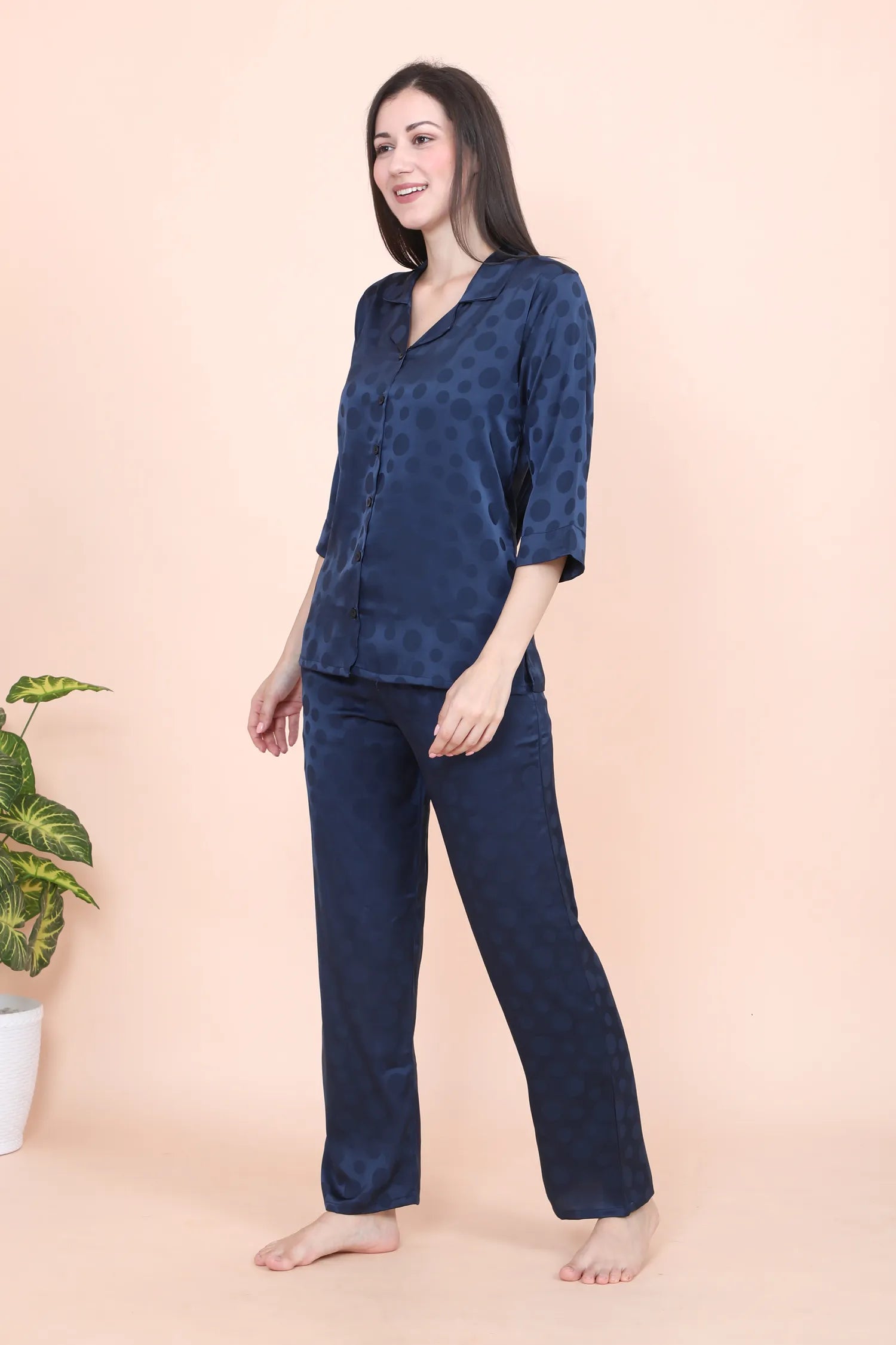 Velure Casual Polka Dot Satin Night Suit