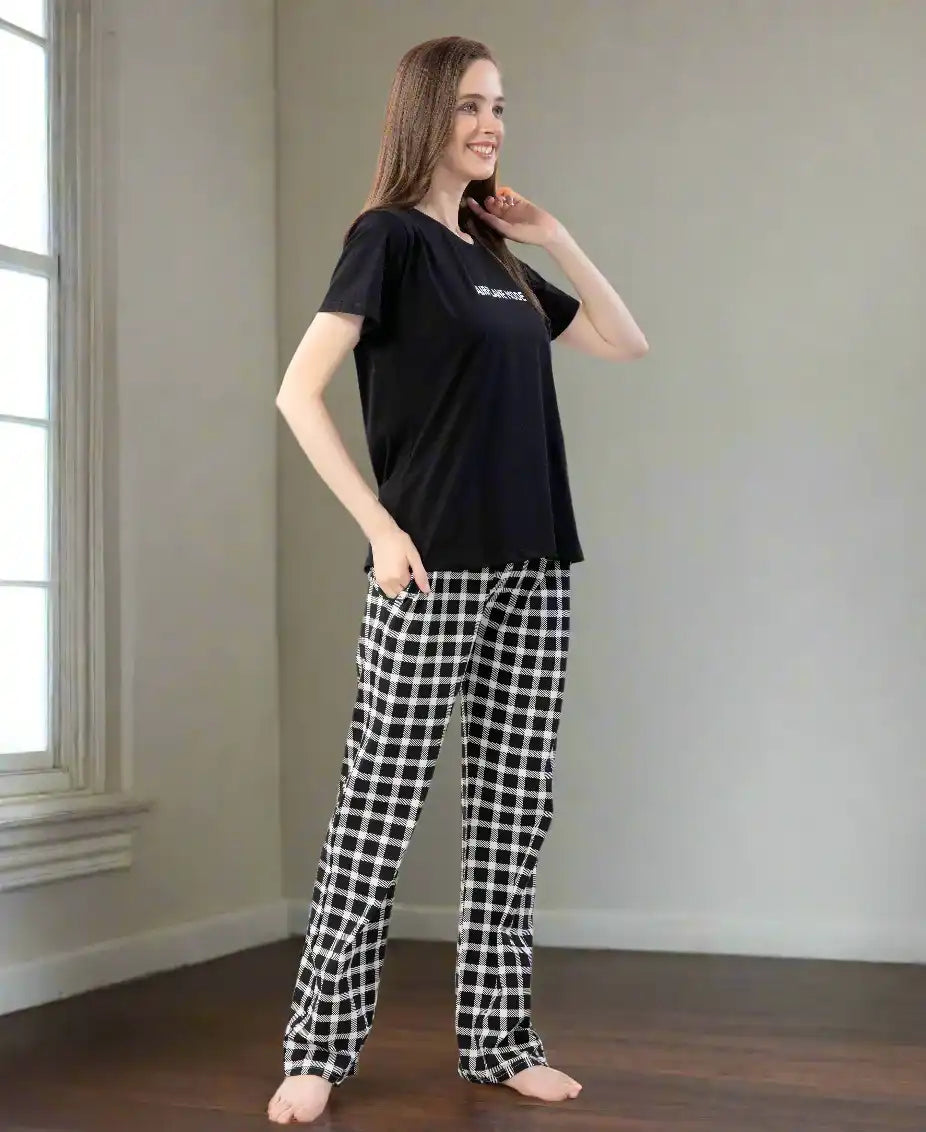 Velure Bold Printed Pajama Set - Velure - - Full Length Pant, Full Length Pants, Half Sleeves, Round neck nightsuit