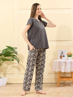 Velure Pleasant Blossom Print Pajama Set - Velure - - Cotton Lycra Fabric, Full Length Pant, Half Sleeves, Round neck nightsuit