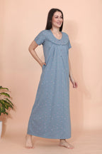 Velure Blue Floral Print Hosiery Nighty