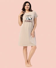 Velure Trendy Playful Panda Short Nighty - Velure - - Cotton, Half Sleeves, Knee Length, Printed