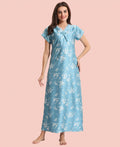 Velure Elegant Floral Print Satin Nighty - Velure - - Floral Print, Full Length Nighty, Half Sleeves Nighty