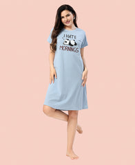 Velure Sleepy Panda Short Nighty - Velure - - Cotton, Half Sleeves, Printed, Round neck