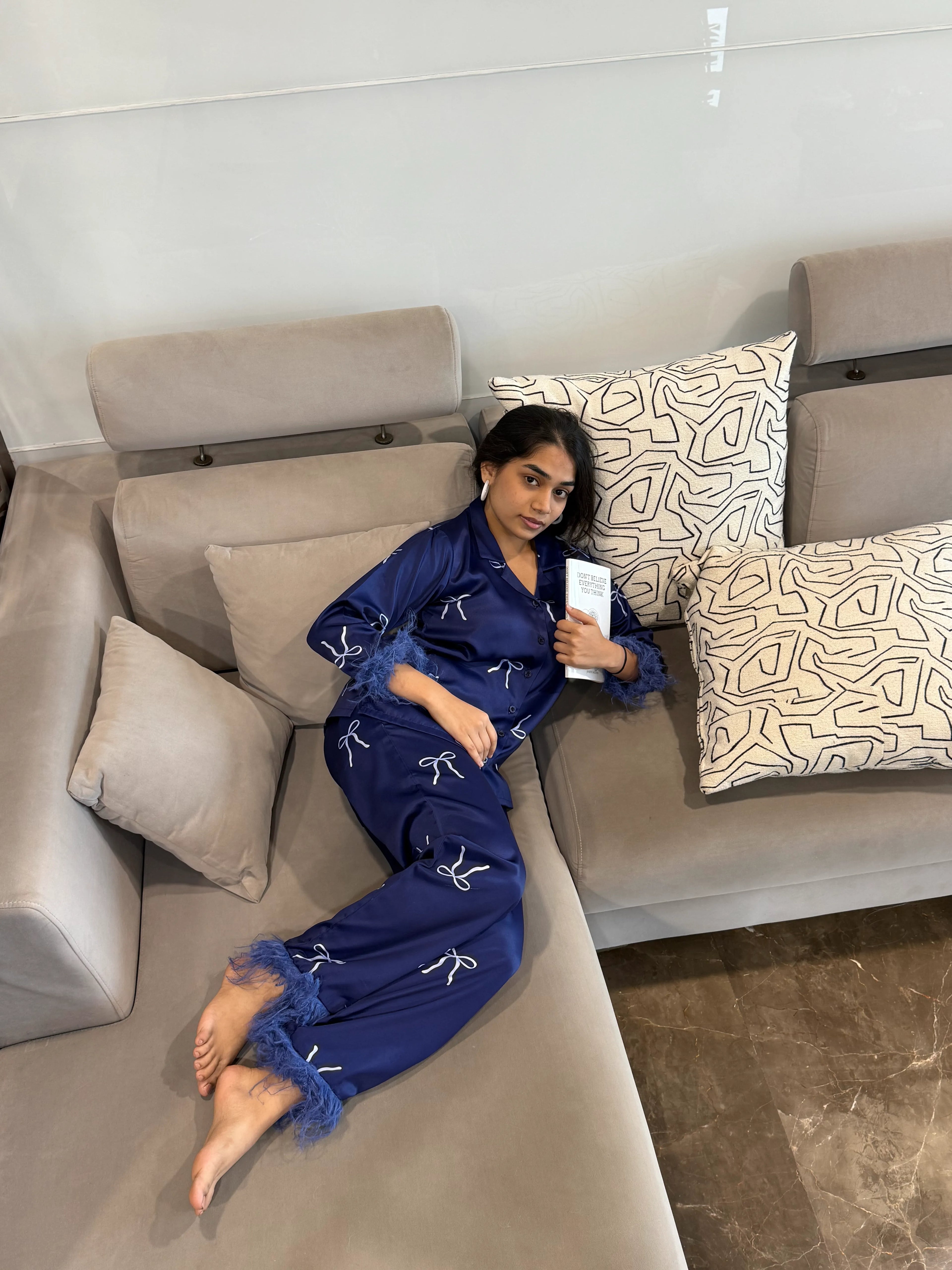 Velure Fascinating Satin Fur Sleepwear Set