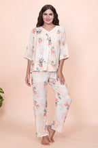 Velure Casual Cream Print Frock-Style Night Suit