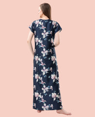 Velure Adorable Floral Print Satin Nighty - Velure - - Floral Print, Full Length Nighty, Half Sleeves Nighty