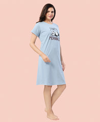 Velure Sleepy Panda Short Nighty - Velure - - Cotton, Half Sleeves, Printed, Round neck
