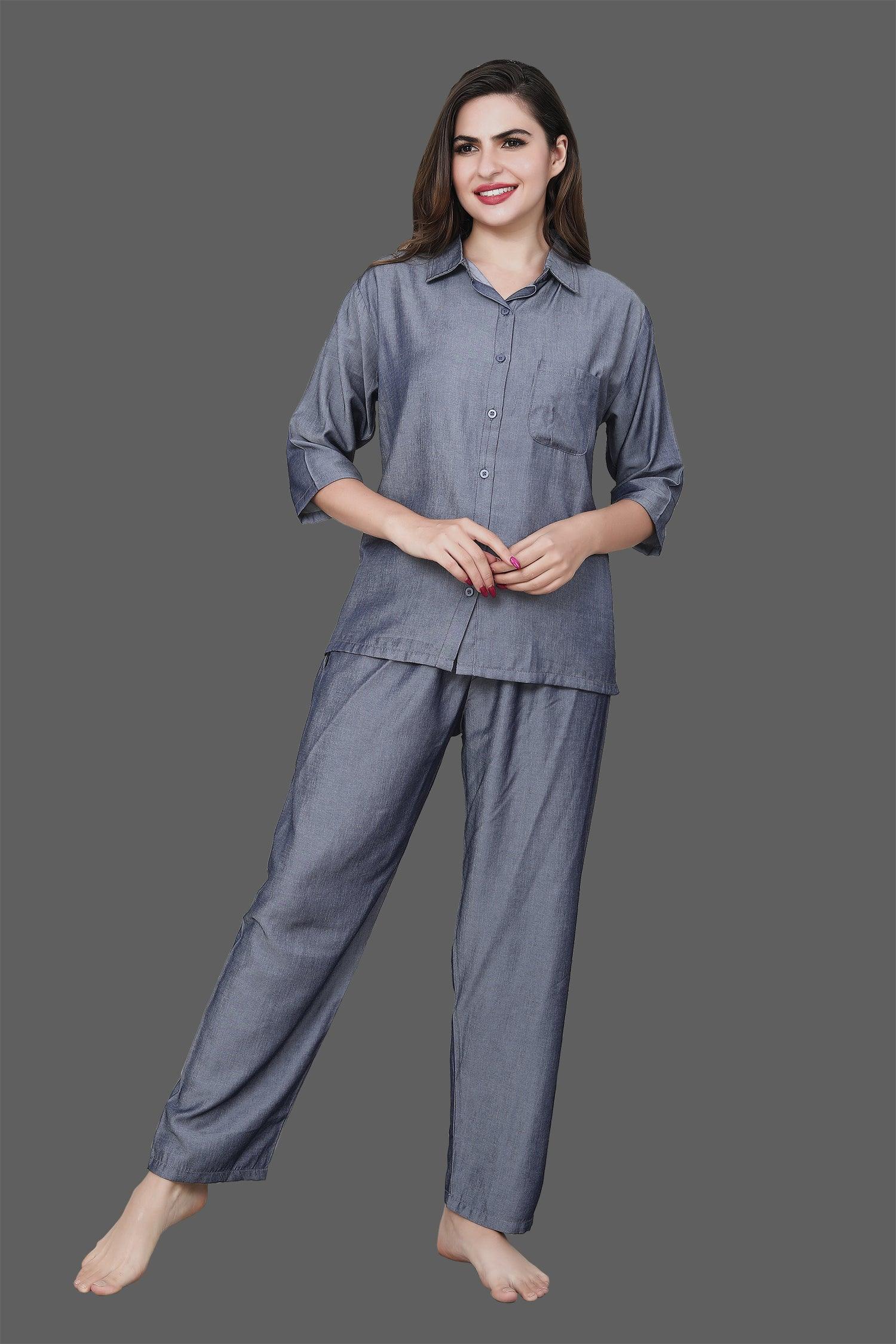 Velure Fusion Gray Co-ord Set - Velure - Co-ord Sets - 3/4 Sleeves, Collar Neck, Cotton, Front Button Open, Full Length Pant