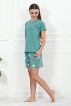 Velure Shiny Stars Shorts Set - Velure - - Cotton Lycra Fabric, Half Sleeves, Printed, Round neck, Shorts