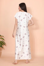 Velure Classic White Floral Print Satin Nighty